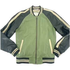 Zara Man Faux Green Leather Full Zip Long Sleeve Bomber Jacket Men’s Large